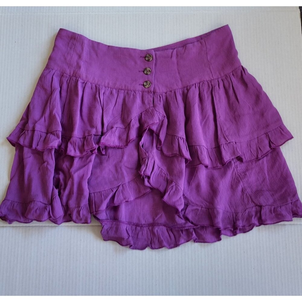 FREE PEOPLE COSTELLO PURPLE RUFFLED MINI SKIRT SZ MEDIUM